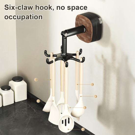 Yousheng Suction Cup Hook Kitchen Utensil Hanger under Cabinet Hook 360 Degrees Rotating 6-Claw Folding Hook for Bathroom Bedroom Closet Door Wall
