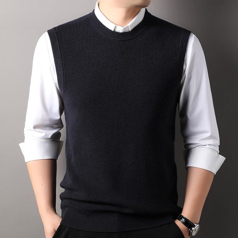 FORTEI Men's 100% Pure Wool Crew Neck Sleeveless Sweater Vest
