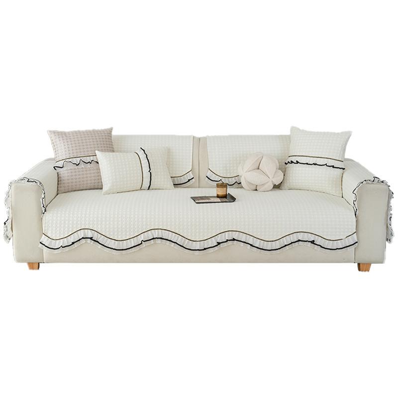 New Summer Cool Ice Silk Sofa Cushion High-End Skirt Special-Shaped Seat Cushion Straight Row Sofa Mat Cover Cloth