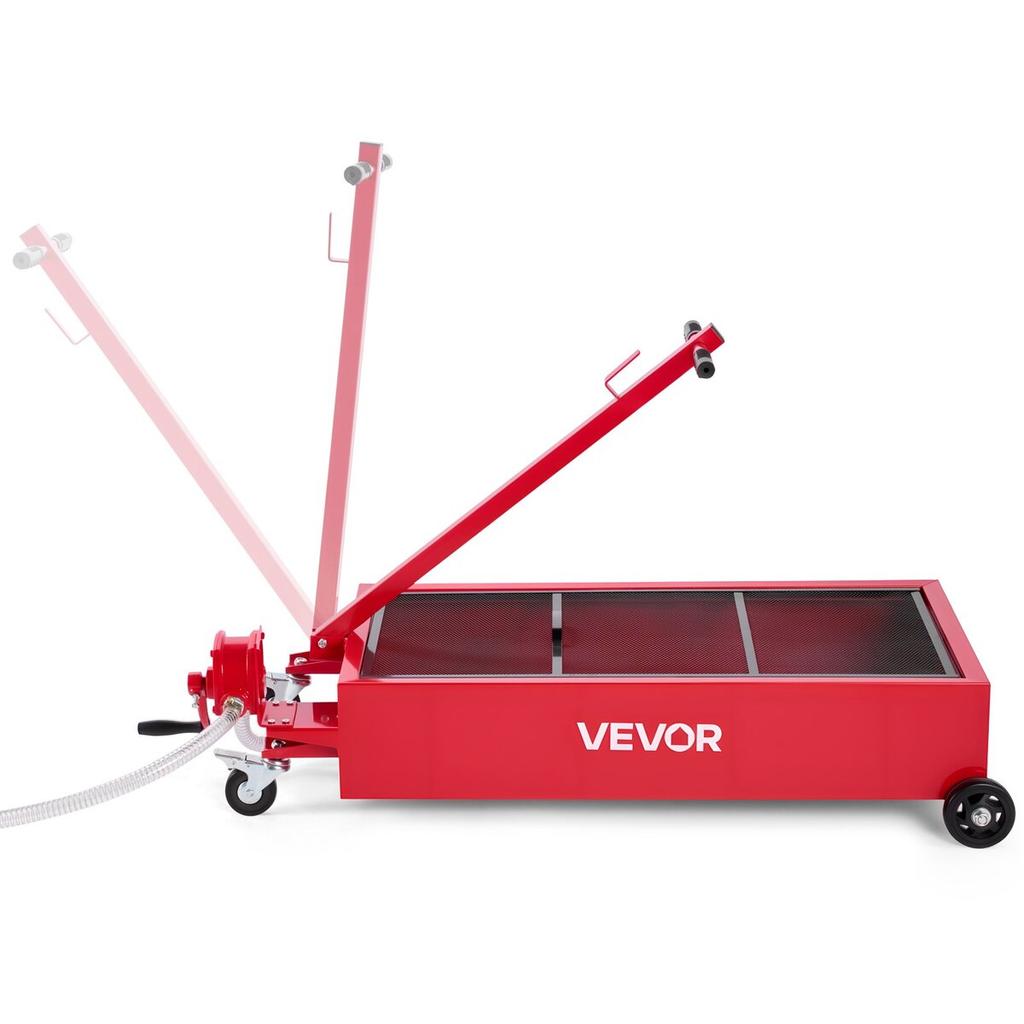 Low Profile Oil Drain Pan, 75.7 L Capacity, Rolling Oil Drain Pan with Manual Pump, 2.2 m Hose & T Folding Handle, Leak-proof & Corrosion-resistant,