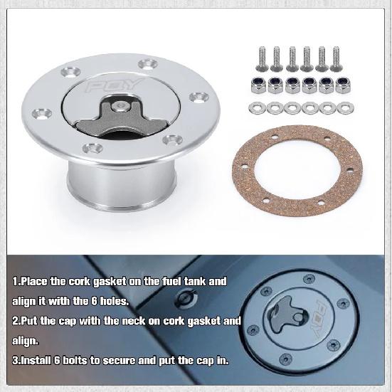 PQY - New Aluminum Billet Fuel Cell / Fuel Surge Tank Cap Flush Mount 6 bolt Surface Oxidation Opening ID 35.5mm PQY-SLYXG01