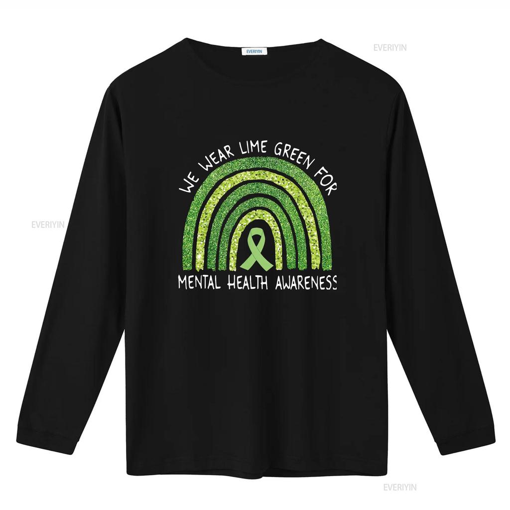 Womens We Wear Lime Green For Mental Health Awareness T Shirt Rainbow Black vintage Washed fashion Stretched Stylish Soft