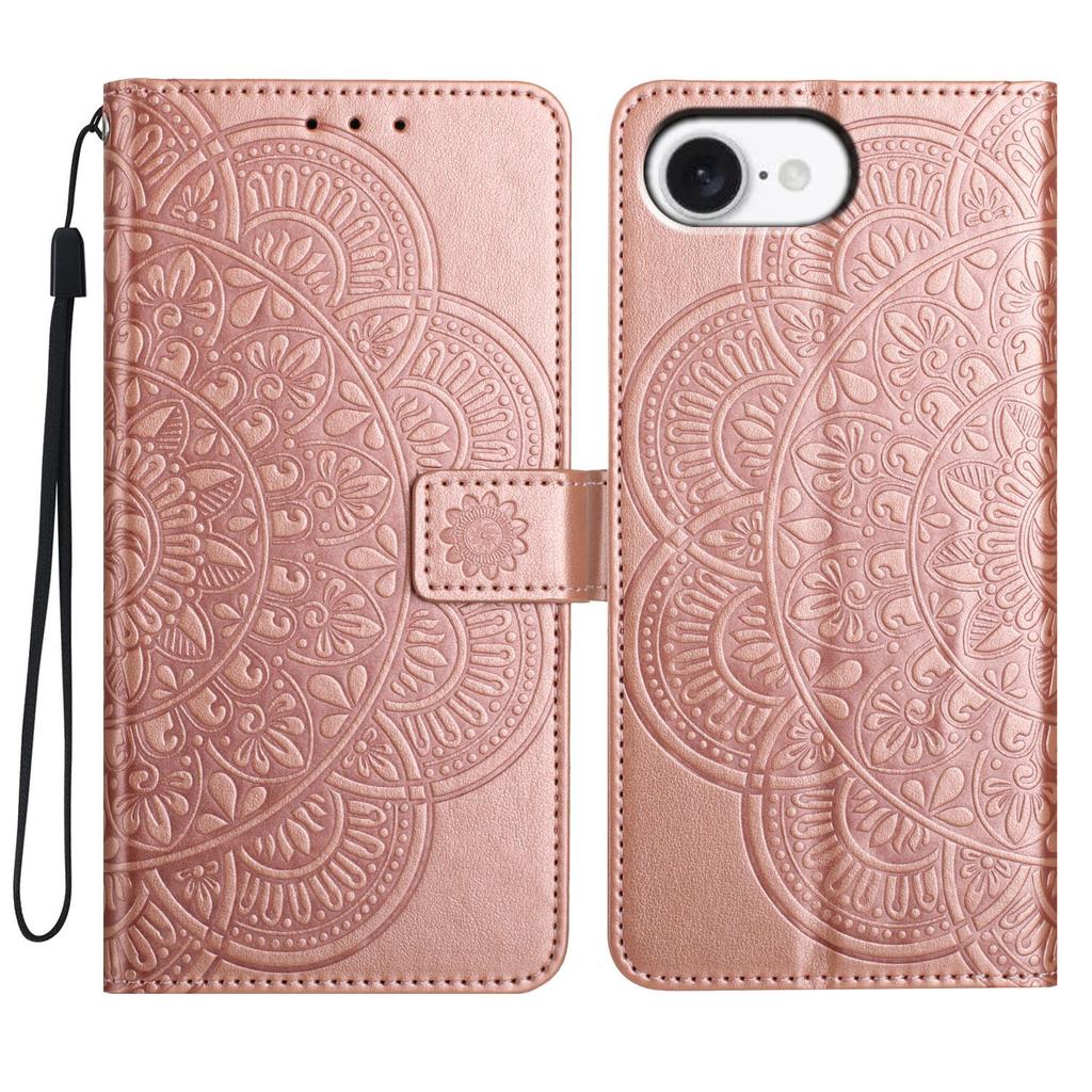 For iPhone 16e Wallet Phone Case Butterfly Floral Imprint Leather Flip Cover with Strap