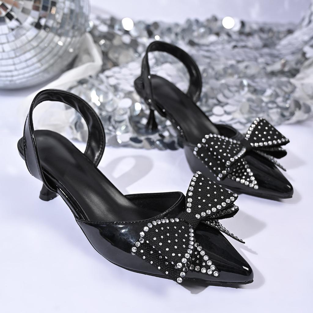 Большие размеры, босоножки на высоком каблуке, лето 2025, новая сумка-головка, тонкий каблук, стразы, бант, высокие каблуки, женские