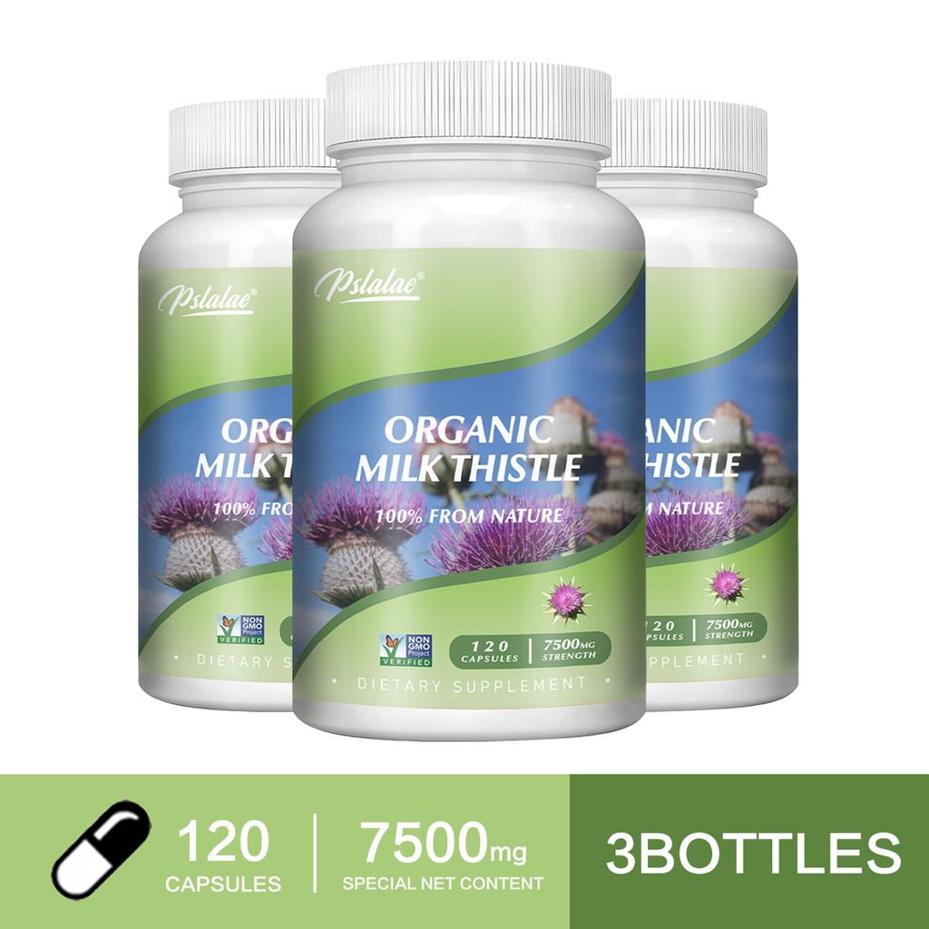 Pslalae Organic Milk Thistle Capsules 7500mg 120 Capsules — Antioxidant Support, Daily Wellness, Nutritional Support
