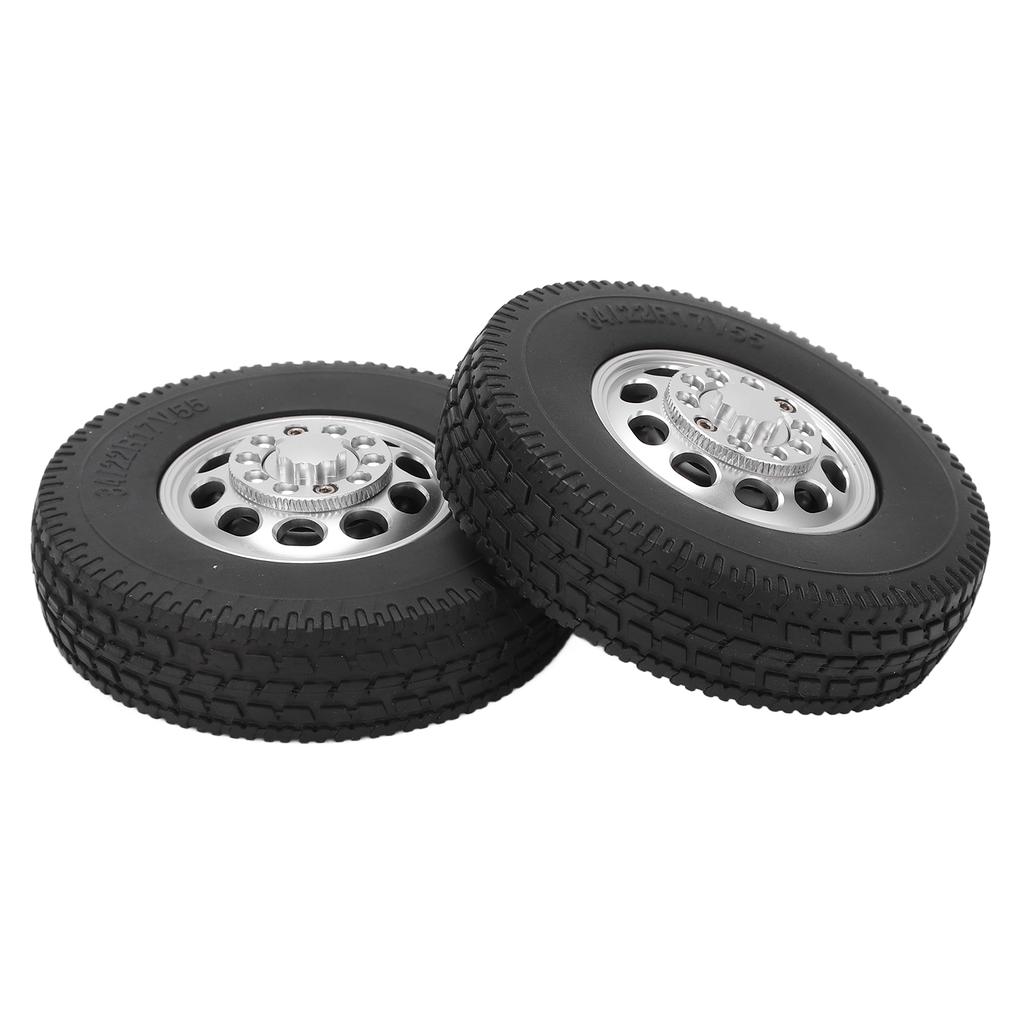 2Pcs RC Car Rubber Tire Aluminum Alloy Front Hub with Rubber Tires for Tamiya 1 14 Tractor Truck Front Wheel