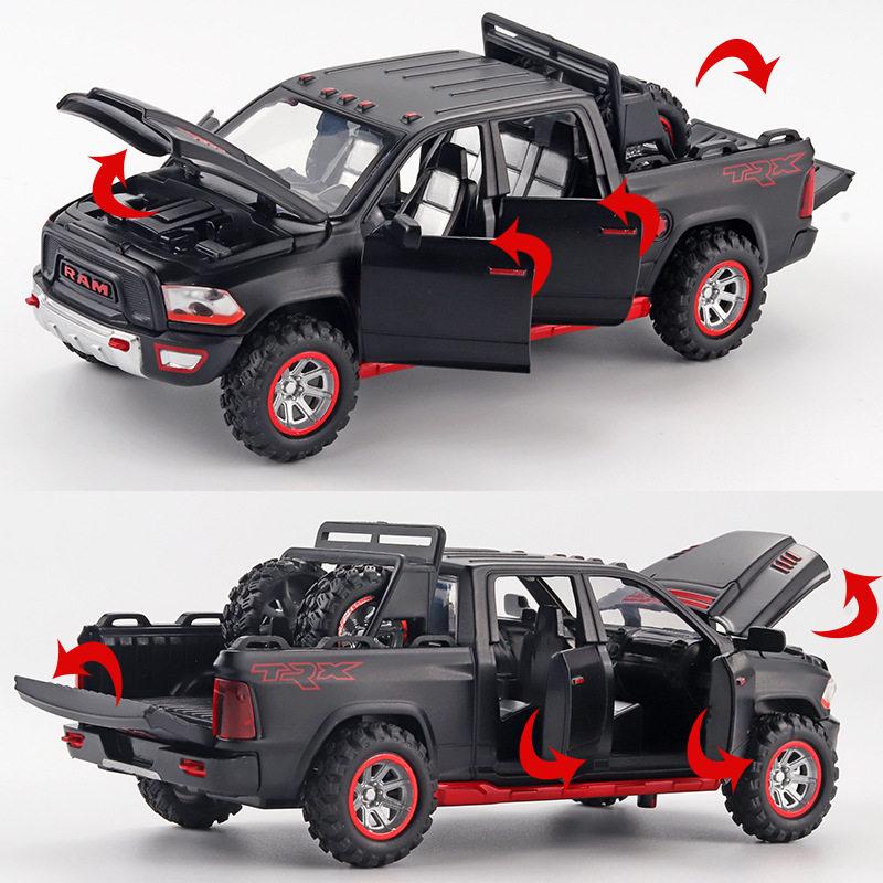1:32 Dodge Ram TRX Off Road Modified Pickup Truck Alloy Metal Diecast Model Car Sound And Light Pull Back Toy Collectibles Gifts