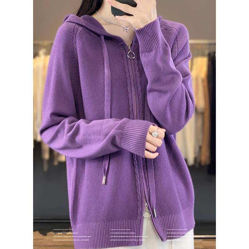Женская кардиган с капюшоном на молнии, трикотажная куртка, однотонный свитер, повседневная толстовка с капюшоном, теплая трикотажная куртка в стиле Харадзюку на осень и зиму