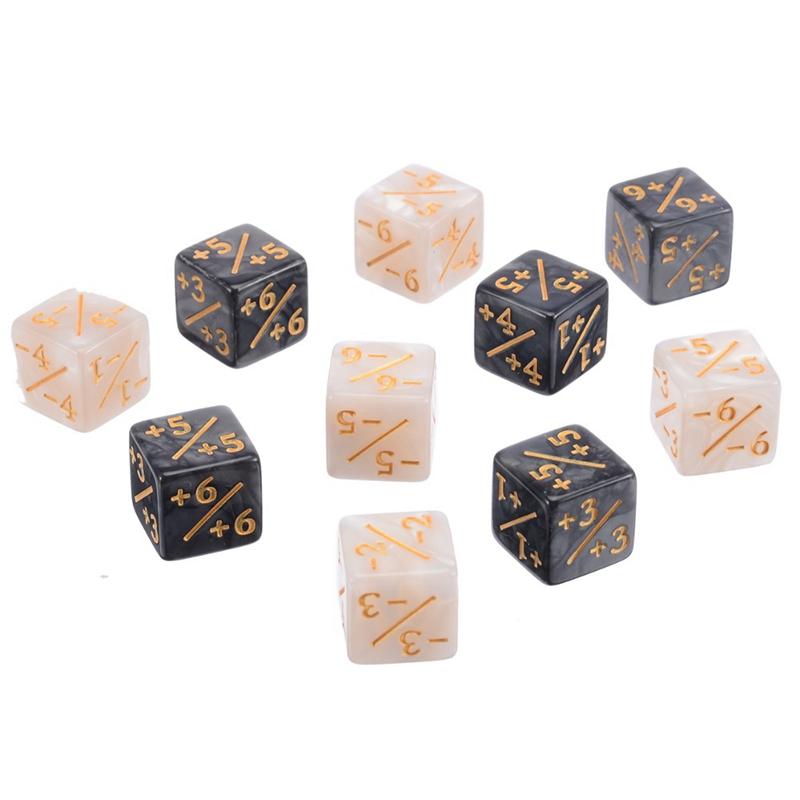 10Pcs 16mm 6 Side Dice Counters +1/1 Counting Dice And Dual Color Positive And Negative Compatible With Card Game Accessories