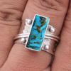 Длинное прямоугольное кольцо с синей медью и бирюзой, тяжелое кольцо, рождественский подарок на День святого Валентина, подарок на День Благодарения, эффектное кольцо, серебряное кольцо 925 пробы