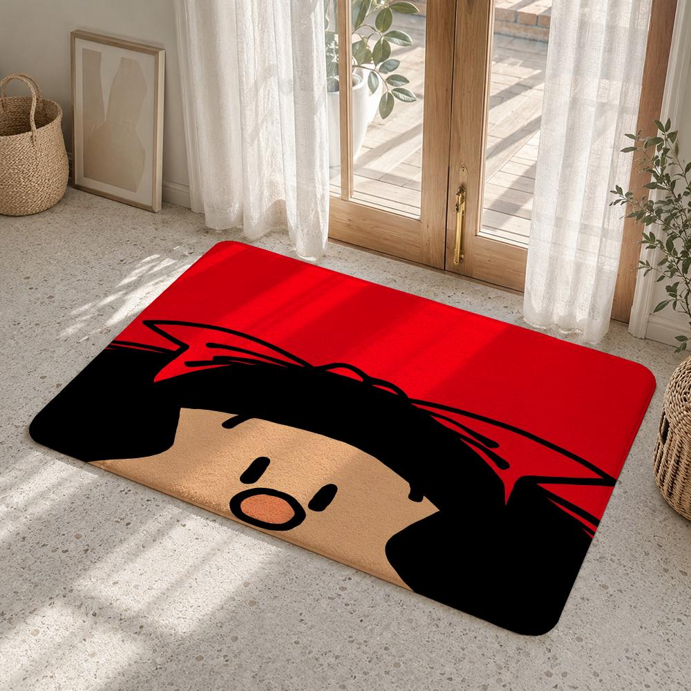 Cartoon M-Mafalda Floor Mat Flannel Rug Non Slip Absorbent Soft Washable For Entryway Hallway Bathroom Kitchen Decor