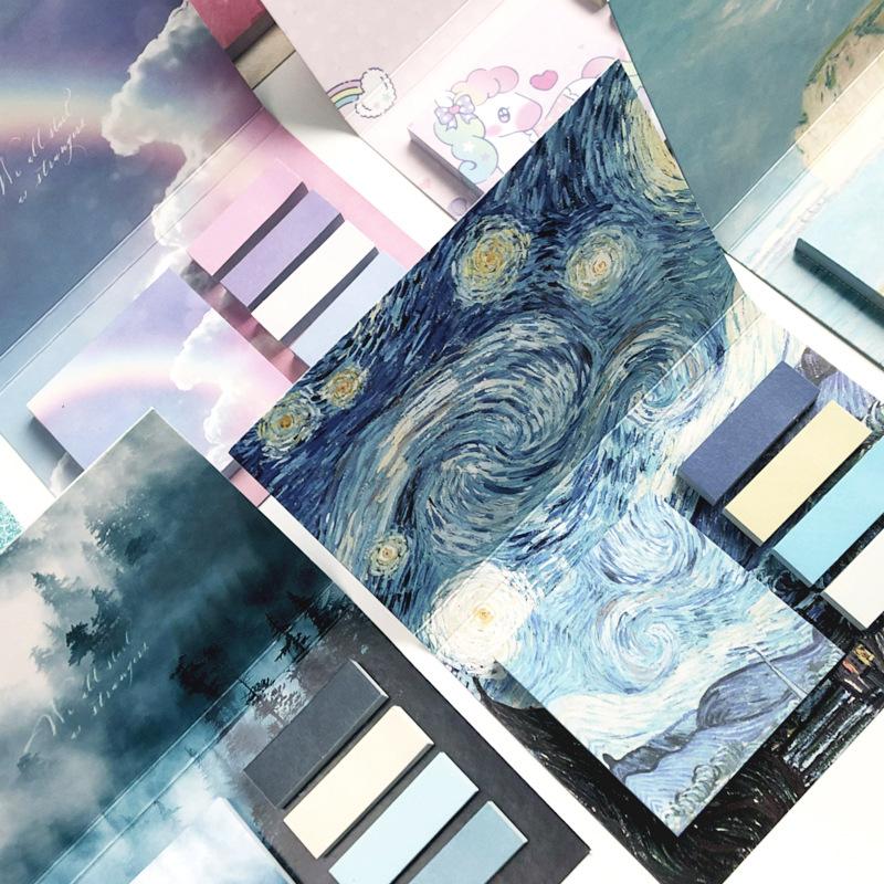 325 Sheets Mat Offset Paper Memo Pad Starry Night Paint Rainbow Cherry Flower Sticky Note Notebook Stickers Office School