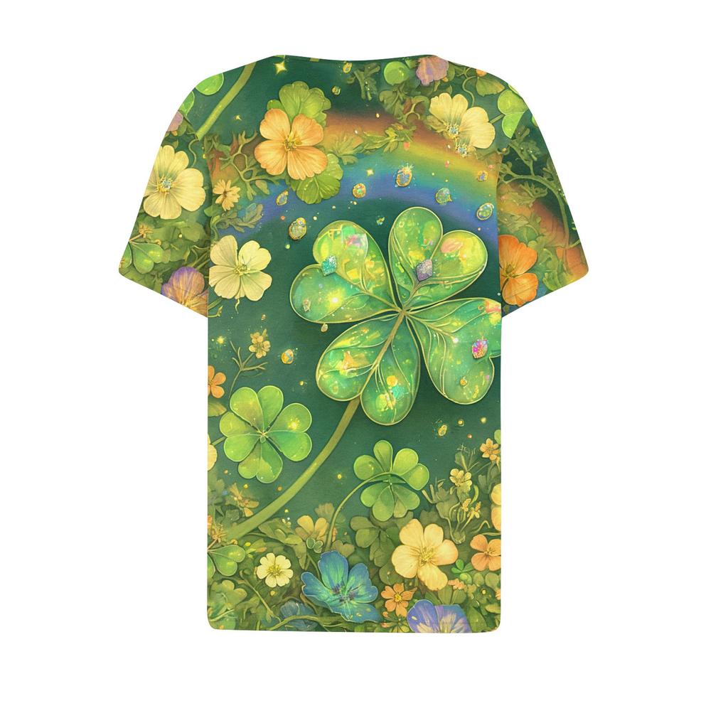 Women's T Shirt Tee Print Button Short Sleeve Daily Weekend Fashion Basic V- Neck Regular Top St. Patrick's Day