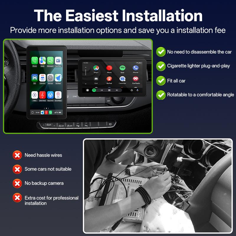 Hippcron 7" Rotatable Car Radio Wireless Carplay Android Auto Navigation Multimedia Player IPS Touch Screen USB Bluetooth Mirror
