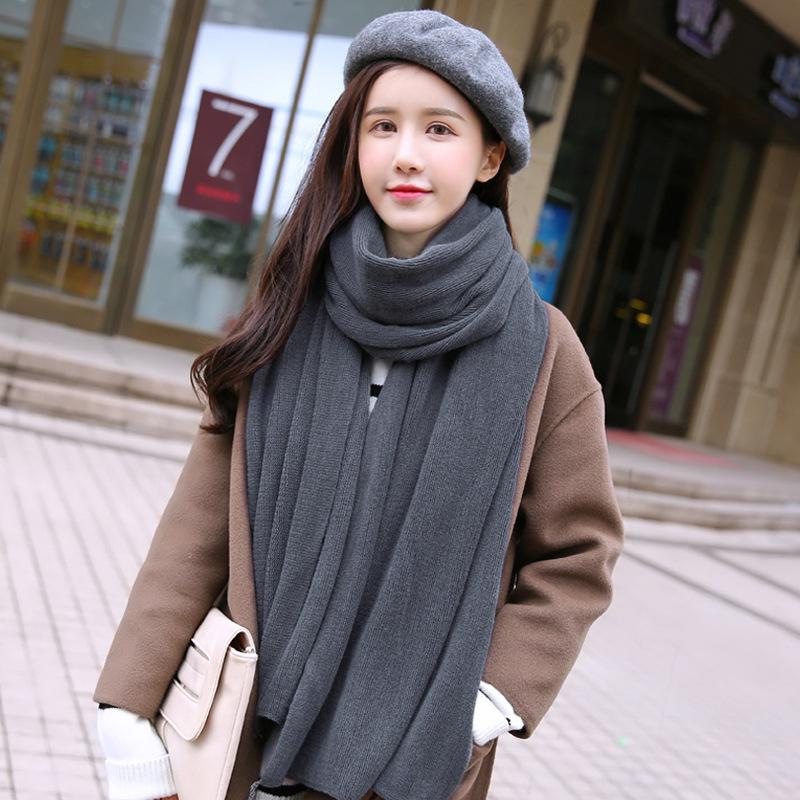New Women's Korean Style Solid Color Knit Scarf Shawl for Autumn Winter