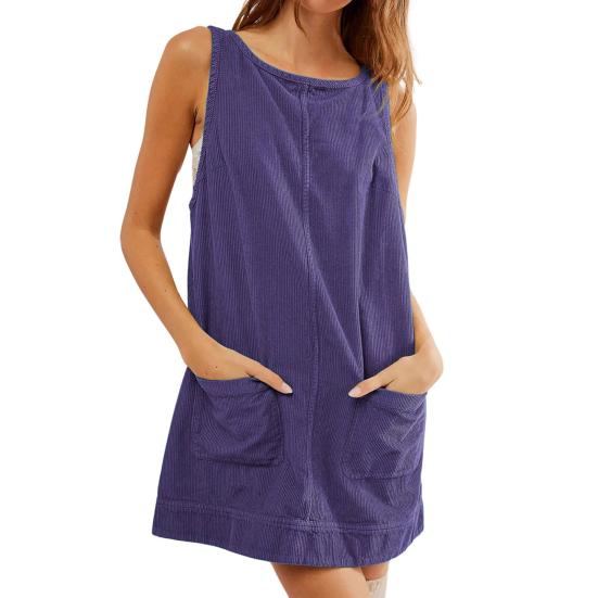 Женское платье с карманами, без рукавов, свободного покроя, однотонное, с открытой спиной, длиной выше колена, для работы и вечеринок, мини-платье