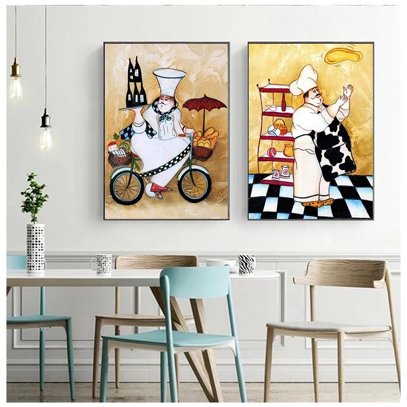 Cartoon Funny Restaurant Decor Fat Bakery Cook Poster Kitchen Wall Art Print Picture Canvas Painting Home Coffee Shop Decor