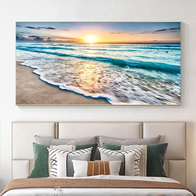 Современная морская волна, пляж, закат, пейзаж, холст, картина, природа, морской пейзаж, постеры и принты, настенные художественные фотографии, домашний декор, без рамки