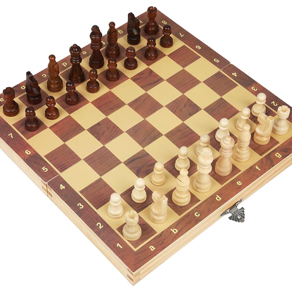 Magnetic Wooden Folding Chess Set with Felted Game Board Interior Folding Chessboard Travel