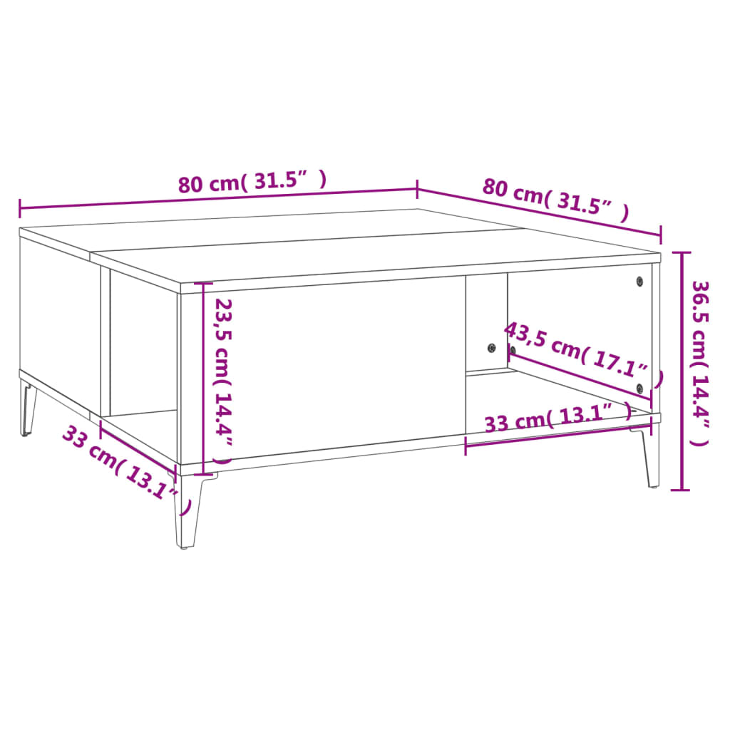 Vidaxl Stolik Kawowy, Dąb Sonoma 80X80X36,5 Cm Materiał Drewnopochodny