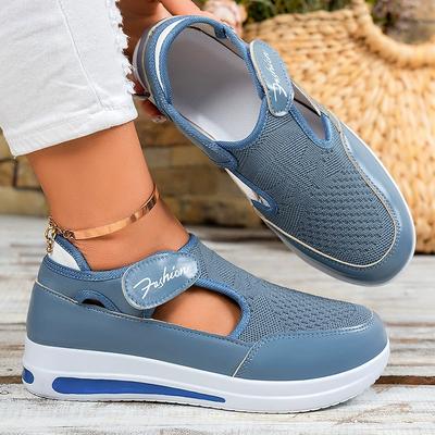 Обувь женская весенняя повседневная обувь больших размеров Crocs на танкетке с сетчатым верхом на липучке Женская обувь