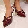Baotou Sandals Summer New Pointed Toe Shallow Mouth Back Trip Strap Patent Leather Metal Buckle High Heels