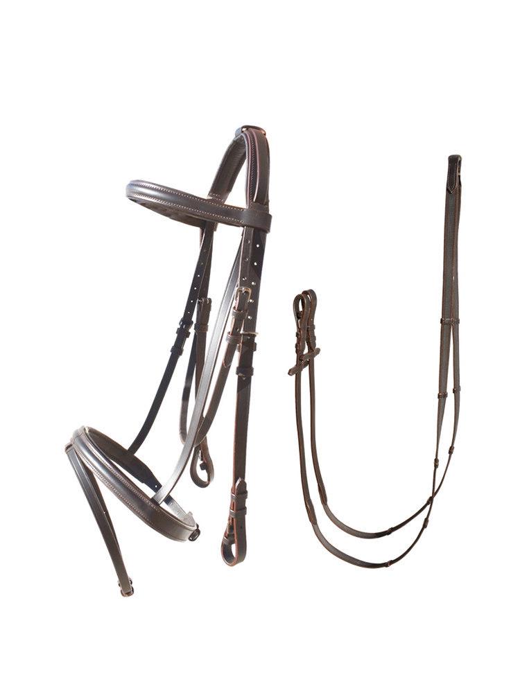 Набор кожаной уздечки для лошади с нескользящими поводьями - Кожаное снаряжение для верховой езды