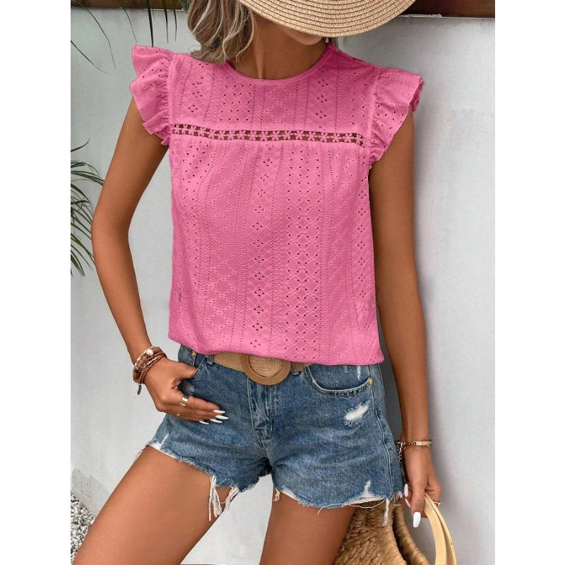 GMXIA Женская мода Повседневный досуг Лето Однотонный принт Короткий рукав Круглый вырез Блузки и рубашки