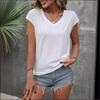 Женская весенне-летняя однотонная футболка с V-образным вырезом и короткими рукавами, свободный повседневный топ