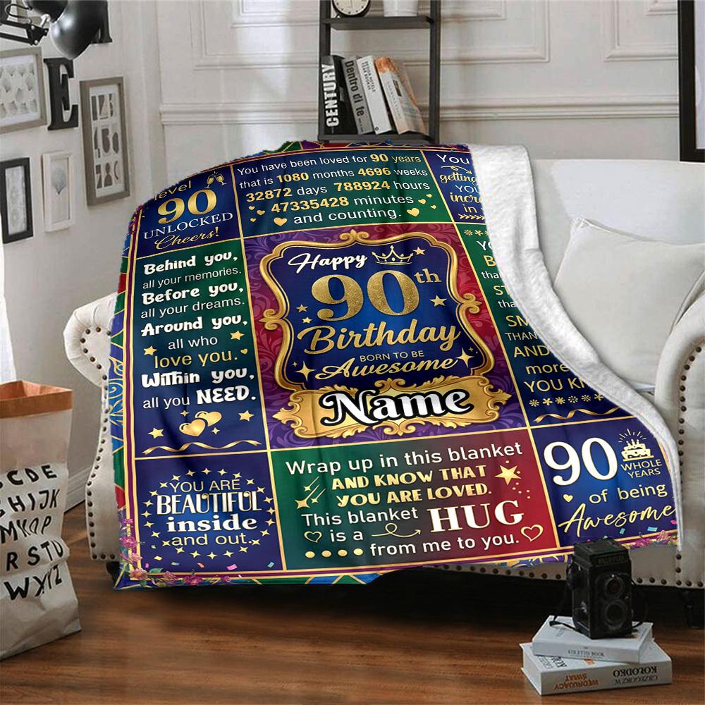 90Th Birthday Celebration Personalized Name Blankets Soft And Comfortable Against The Skin Naps And The Office A Wonderful Gift For Friends Family And