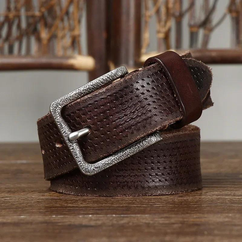 3,8 см чистая коровья кожа высокого качества ремни из натуральной кожи для мужчин фирменный ремень мужской пряжка из нержавеющей стали модные винтажные джинсы ковбой