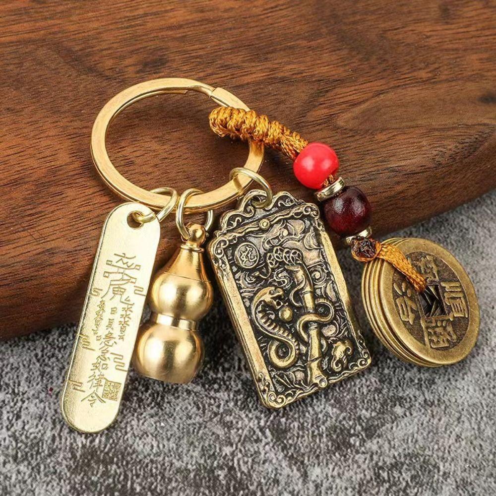 Brass Gourd Chinese Style Zodiac Keychain Feng Shui Brass Gourd Money Keychain Couple