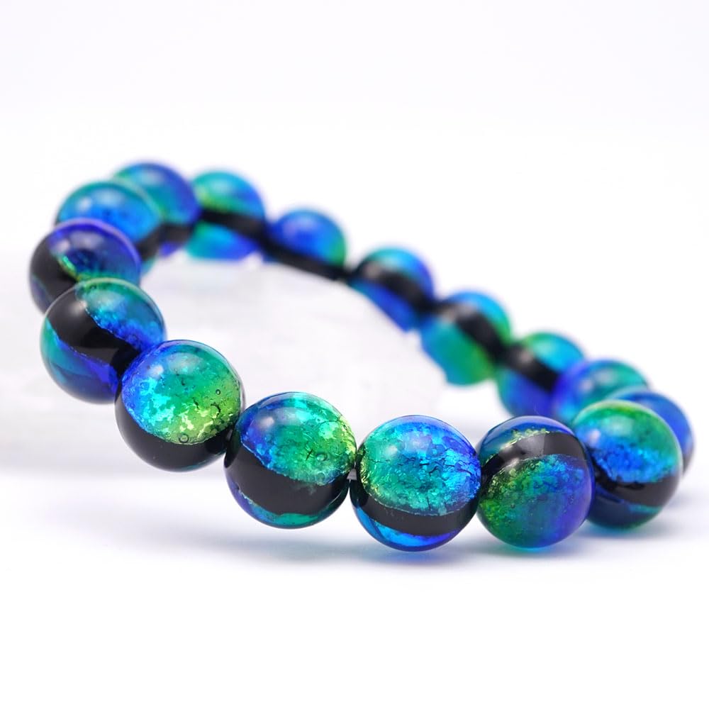 Dragonfly Ball Blue Green 12mm Round Ball Bracelet Inner Circumference Kerama Marine Firefly Glass Natural Stone Power Stone Prayer Bead Prayer Bead
