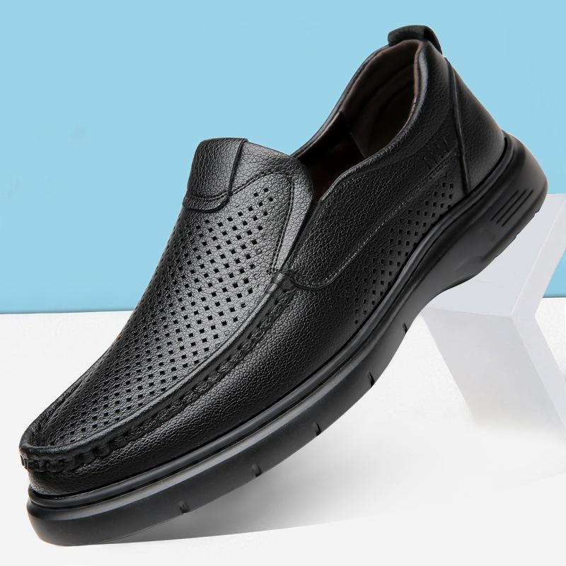 2025 летние новые мужские деловые повседневные кожаные туфли мужские мягкие кожаные сандалии с мягкой подошвой полые дышащие кожаные мужские 7736-1