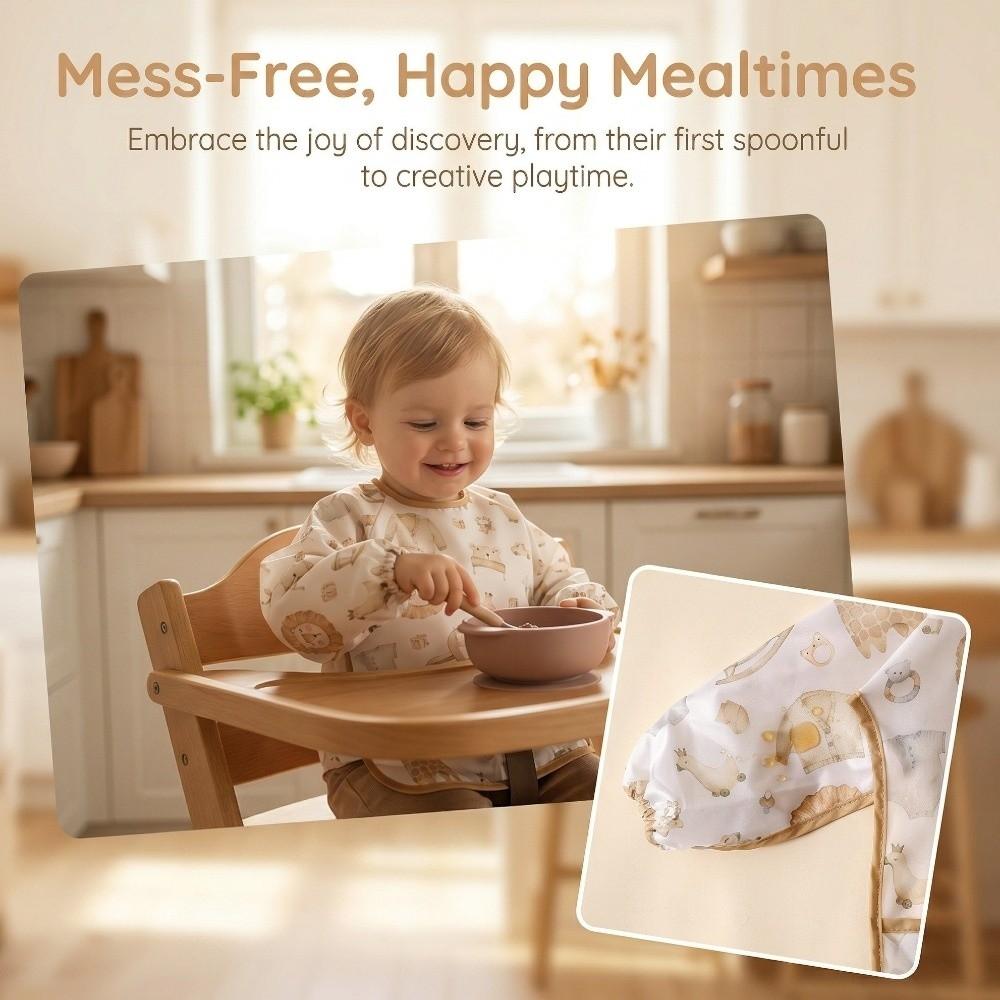 Easy To Clean Feeding Apron Colorful Cartoon Printing Full Body Cover Bibs  Self Feeding