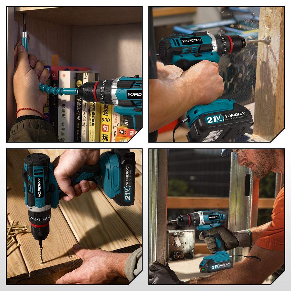 Yofidra 3-в-1 Электрический ударный шуруповерт 25+3 крутящий момент Ручной беспроводной ударный шуруповерт Электроинструмент для деревообработки Для аккумулятора Makita 21V Штифт