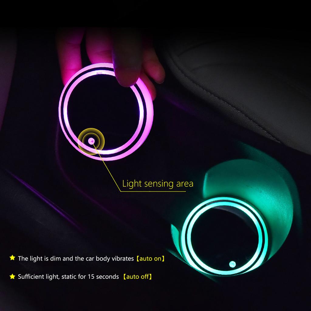 Светодиодный автомобильный подстаканник, атмосферный светильник, 7-цветная USB-зарядка, водонепроницаемая подставка
