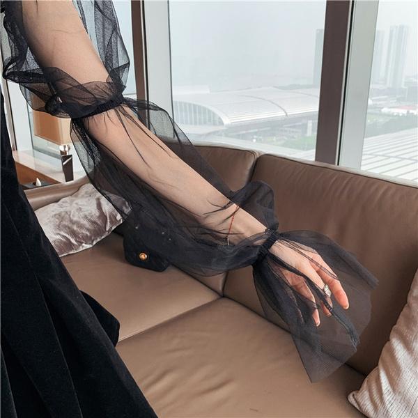 Готическое сексуальное платье, винтажное с открытыми плечами и рукавами-фонарями, сетчатое лоскутное бархатное мини-платье, темное уличное черное платье в стиле Хепберн в стиле гранж для женщин