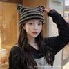 Knitted Hat Children Autumn and Winter Cute Cat Ears Striped Warm Wool Hat Couple Versatile Pullover Tide