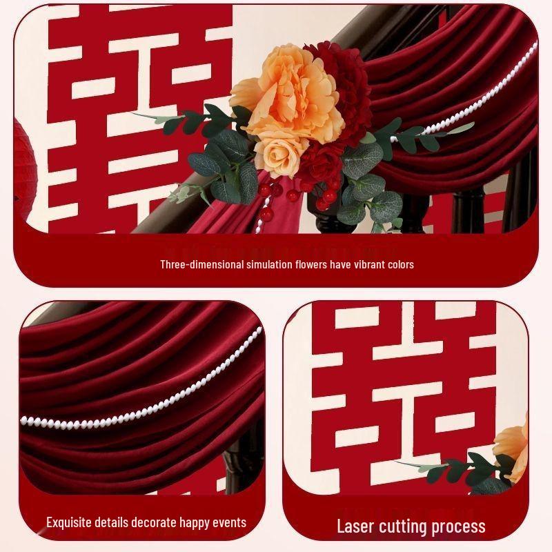 Двойное Счастье Декор Лестницы: Рустикальный свадебный поручень и настенная гирлянда