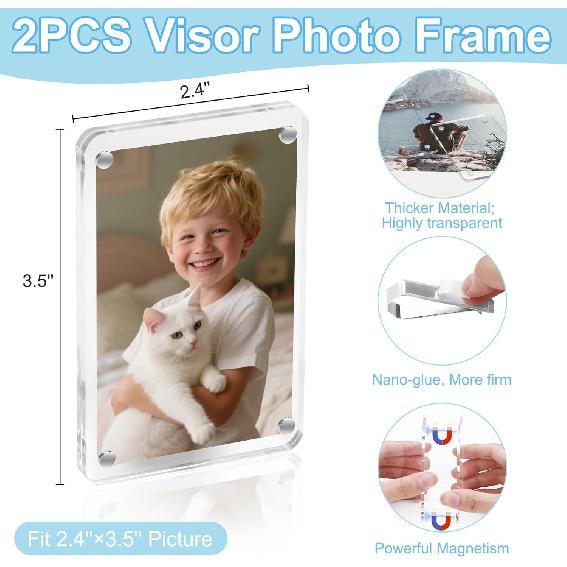 2Pcs Car Picture Holder For Visor Clip Photo Frame, Car Visor Photo Clip, Acrylic Magnetic Car Sun Visor Photo Holder, Personalized Car Picture