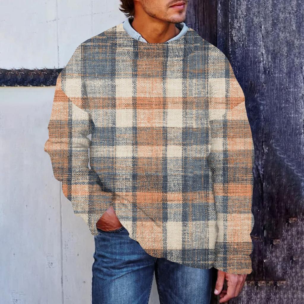 Men'S Printed Synthetic Sweater Round Neck Sportswear Loose Long Sleeved Top