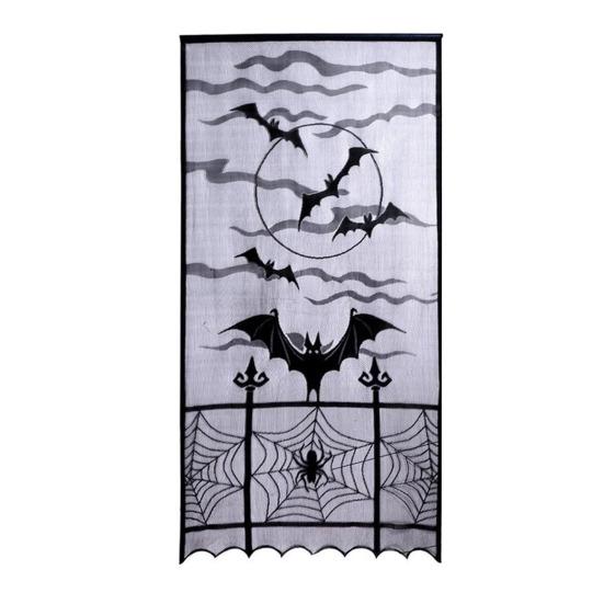 Halloween Tablecloth Decoration Black Lace Table Runner Round Spider Cobweb Table Cover Fireplace Mantel Scarf Lampshade Bat Wall Stickers for