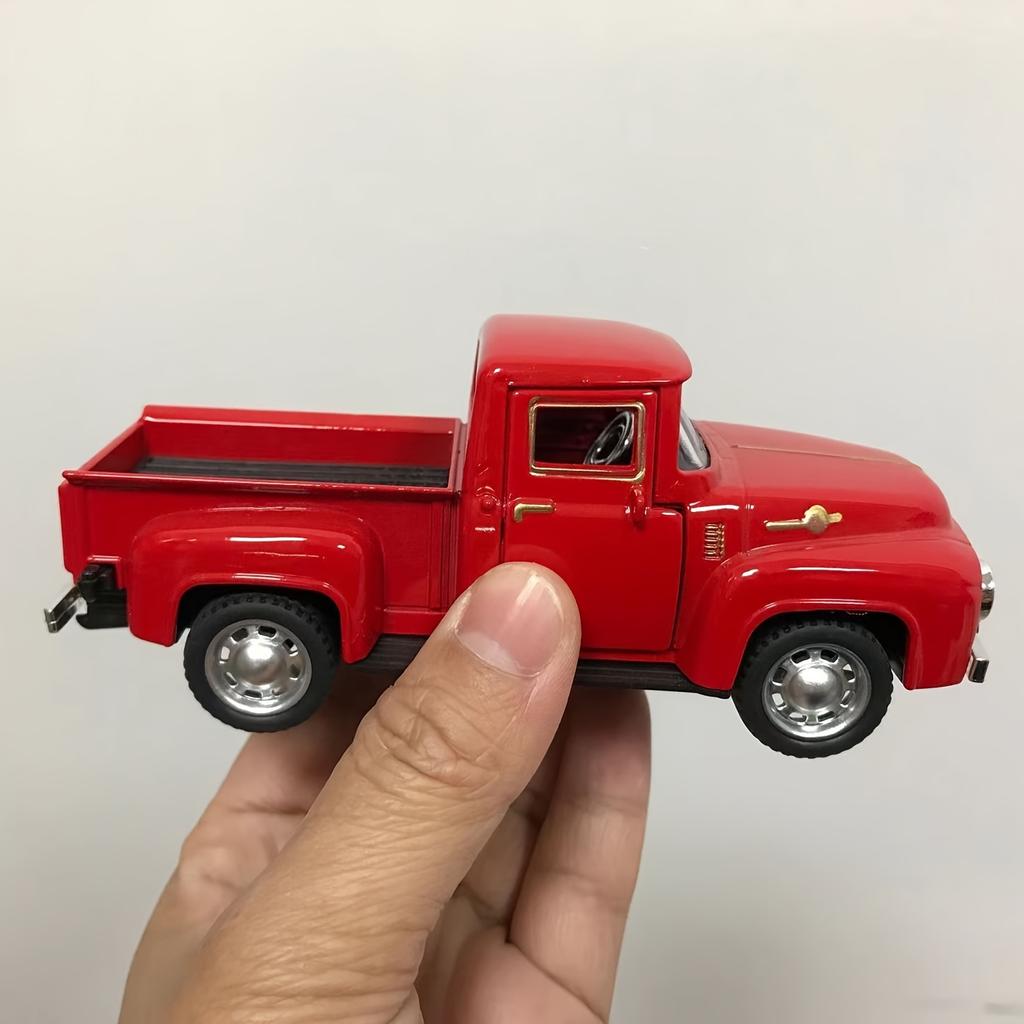 Винтажная розовая и красная классическая модель автомобиля с хромированными акцентами - ретро-украшение пикапа из сплава металла с открывающимися дверями и капотом, аккумулятор