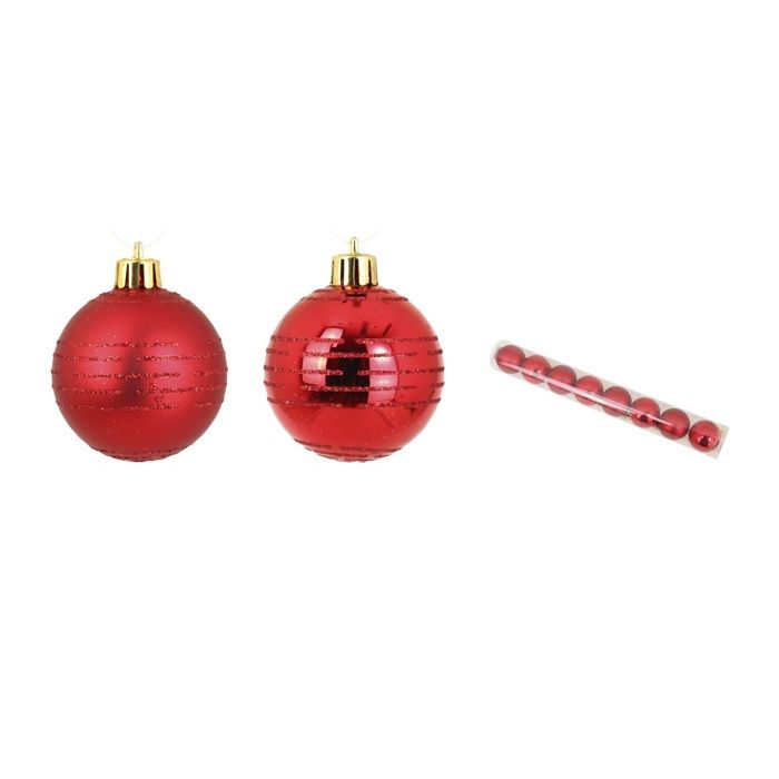 Set de 8 Boules de Noël Rayures Rouge 6 cm