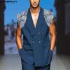 Oversized Men Lapel Lace Patchwork Sleeveless Casual Thin Long Vest Waistcoat