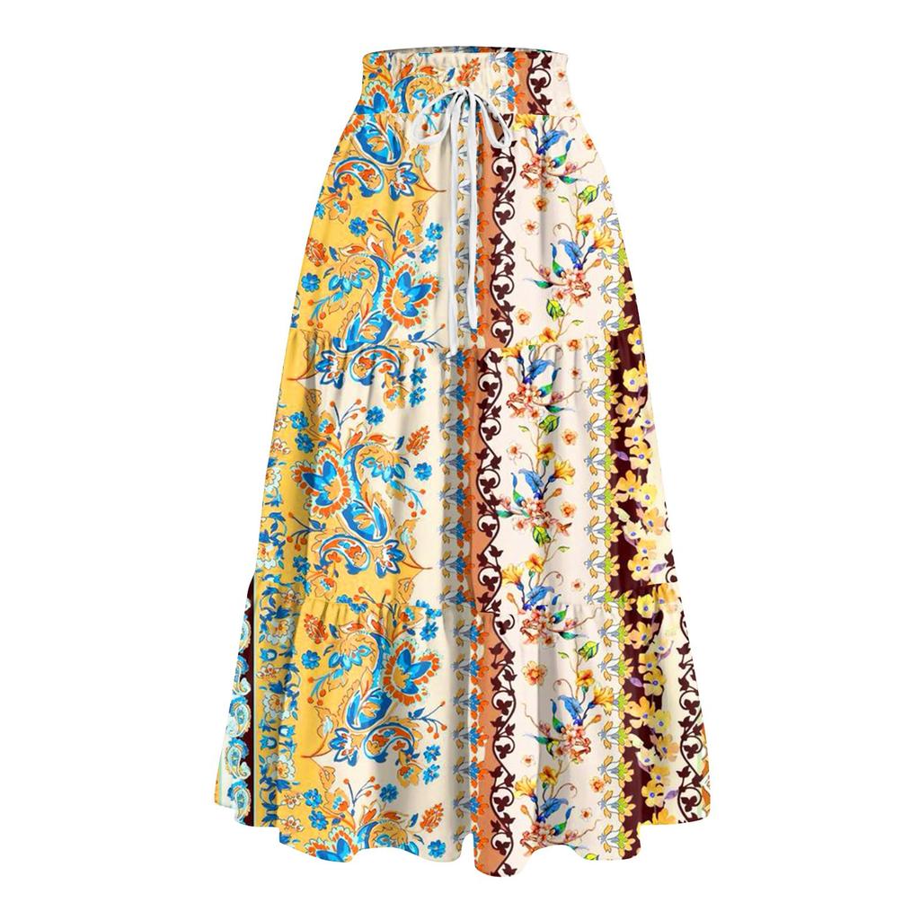 Женская весенняя повседневная длинная юбка с оборками, однотонная юбка, ретро-юбка в складку