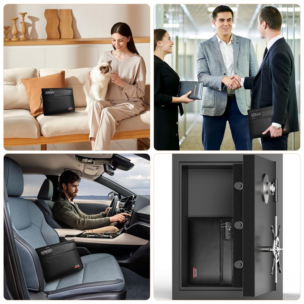 Огнеупорная сумка Noiposi с двойным отделением на молнии Огнеупорная сумка для денег Изолированный огнеупорный безопасный чехол, защищающий важные документы и ценности