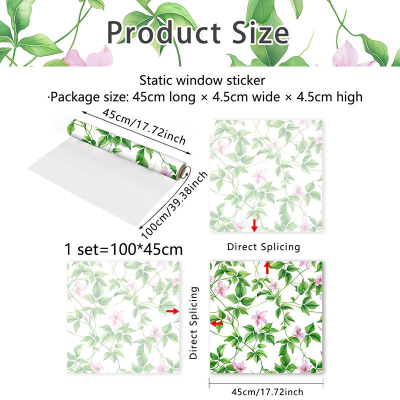1 Sheet Glass Window Film Double-sided Viewing Stained Removable Glass Sticker Colorful Flower & Vine Window Stickers PVC