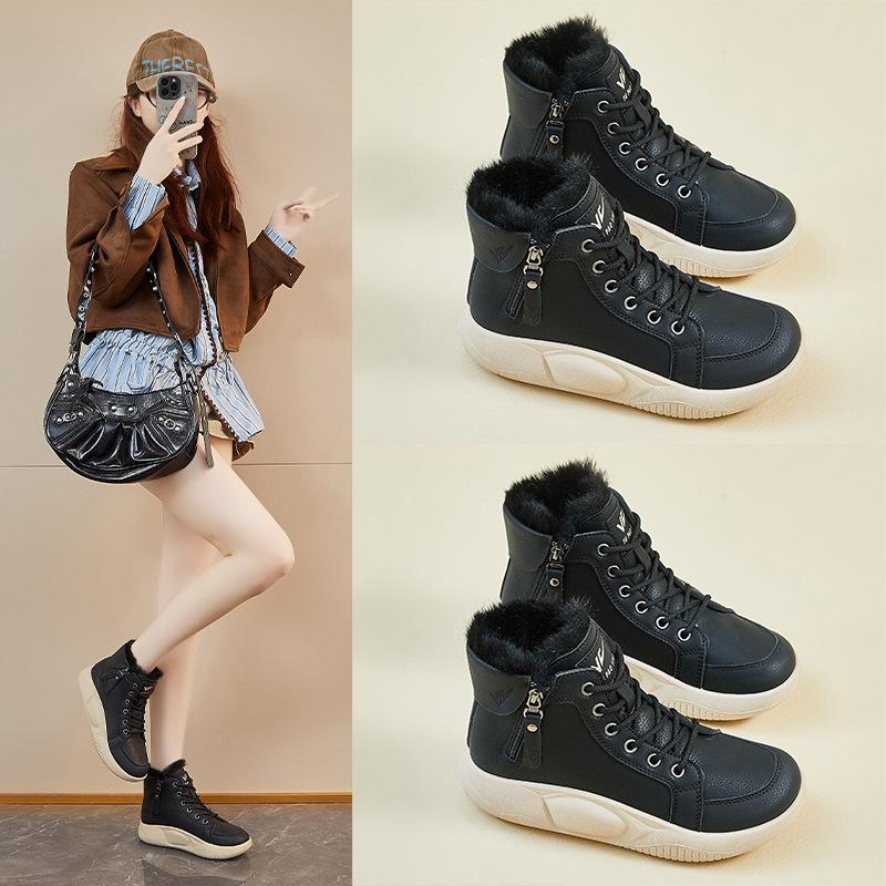 Зимние теплые сноубутсы для женщин, нескользящие кроссовки на массивной платформе с подкладкой из искусственного меха, шнуровка, теннисные туфли для ходьбы, женские удобные короткие ботильоны